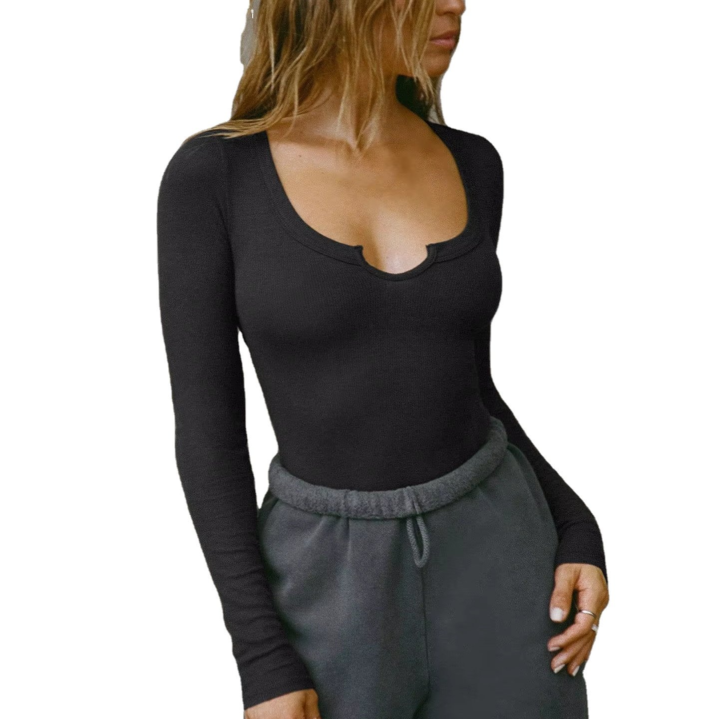 Women's High Stretch Skinny Ribbed Casual Crop Top with Long Sleeves New Arrival Wholesale Supply T-Shirts