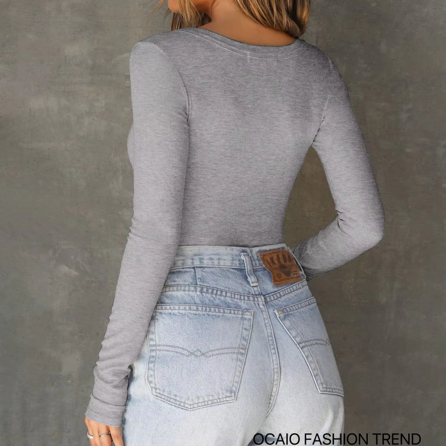 Women's High Stretch Skinny Ribbed Casual Crop Top with Long Sleeves New Arrival Wholesale Supply T-Shirts