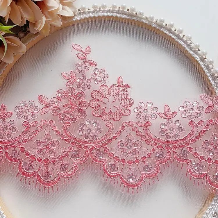 13cm Gray Ivory Sequin Cording Fabric Flower Venise Mesh Lace Trim Applique Sewing Crart for Wedding Dec
