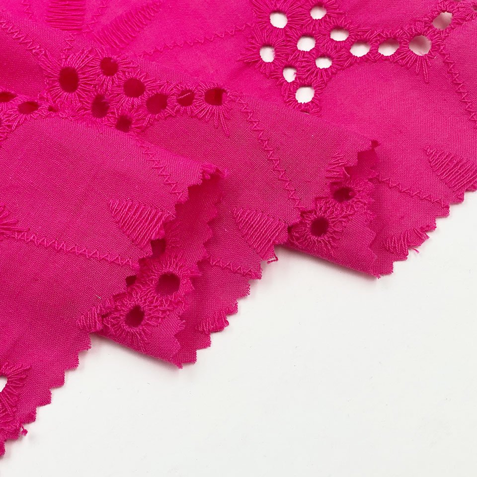 Custom bright colour rose red laser cut voile lace hole eyelet cotton embroidery fabric wholesale