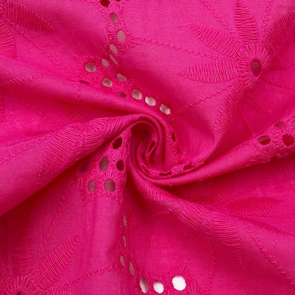 Custom bright colour rose red laser cut voile lace hole eyelet cotton embroidery fabric wholesale