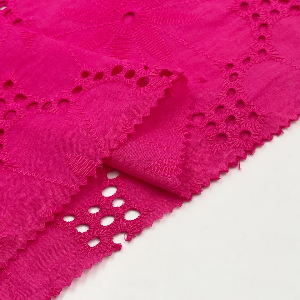 Custom bright colour rose red laser cut voile lace hole eyelet cotton embroidery fabric wholesale