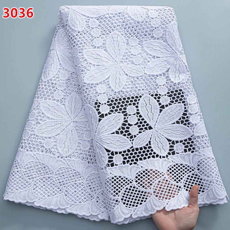 White Guipure Cord High Quality African Lace Fabric Water Soluble Silk Milk Lace Nigerian Wedding Dress Gown Lace Material 2069