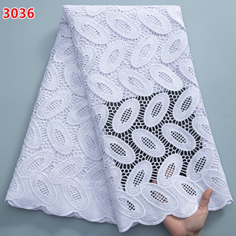 White Guipure Cord High Quality African Lace Fabric Water Soluble Silk Milk Lace Nigerian Wedding Dress Gown Lace Material 2069