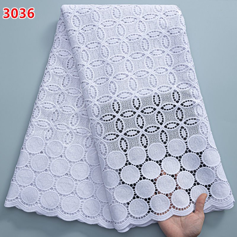 White Guipure Cord High Quality African Lace Fabric Water Soluble Silk Milk Lace Nigerian Wedding Dress Gown Lace Material 2069