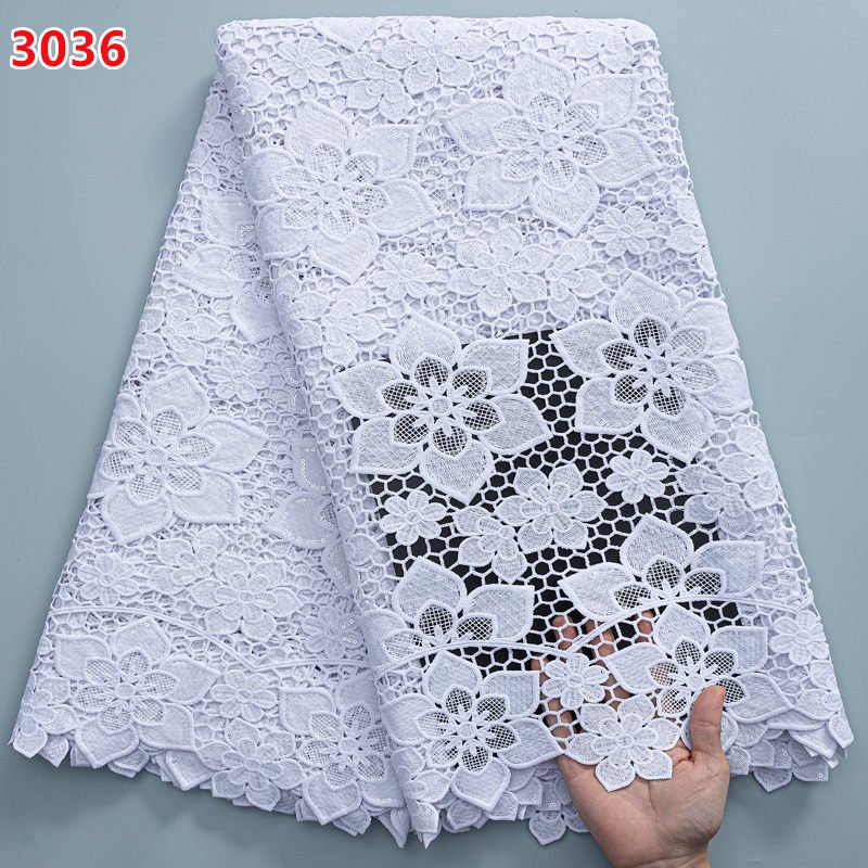 White Guipure Cord High Quality African Lace Fabric Water Soluble Silk Milk Lace Nigerian Wedding Dress Gown Lace Material 2069