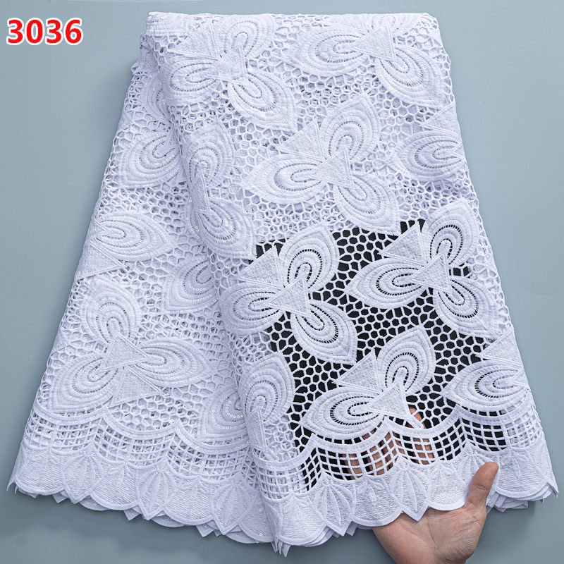 White Guipure Cord High Quality African Lace Fabric Water Soluble Silk Milk Lace Nigerian Wedding Dress Gown Lace Material 2069