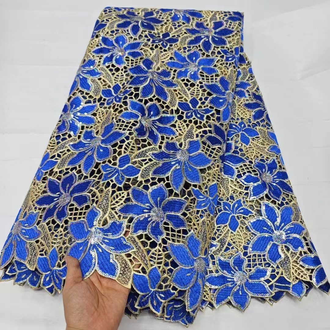 African water-soluble hollow out colorful embroidery sequins lace fabric LT21734