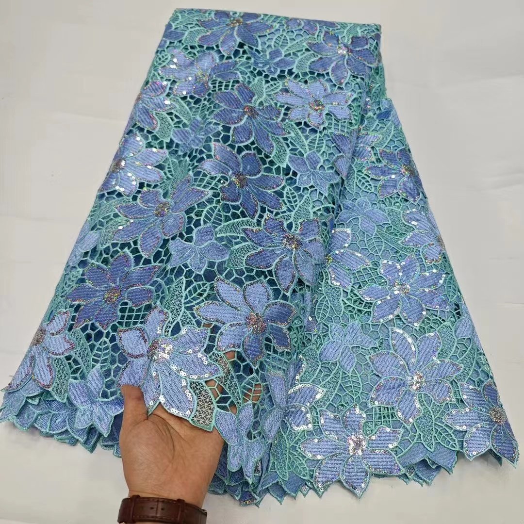 African water-soluble hollow out colorful embroidery sequins lace fabric LT21734