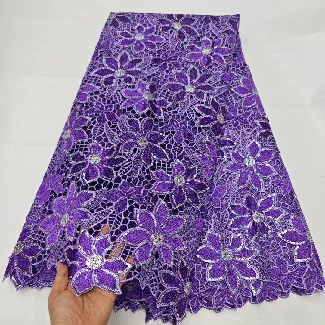 African water-soluble hollow out colorful embroidery sequins lace fabric LT21734
