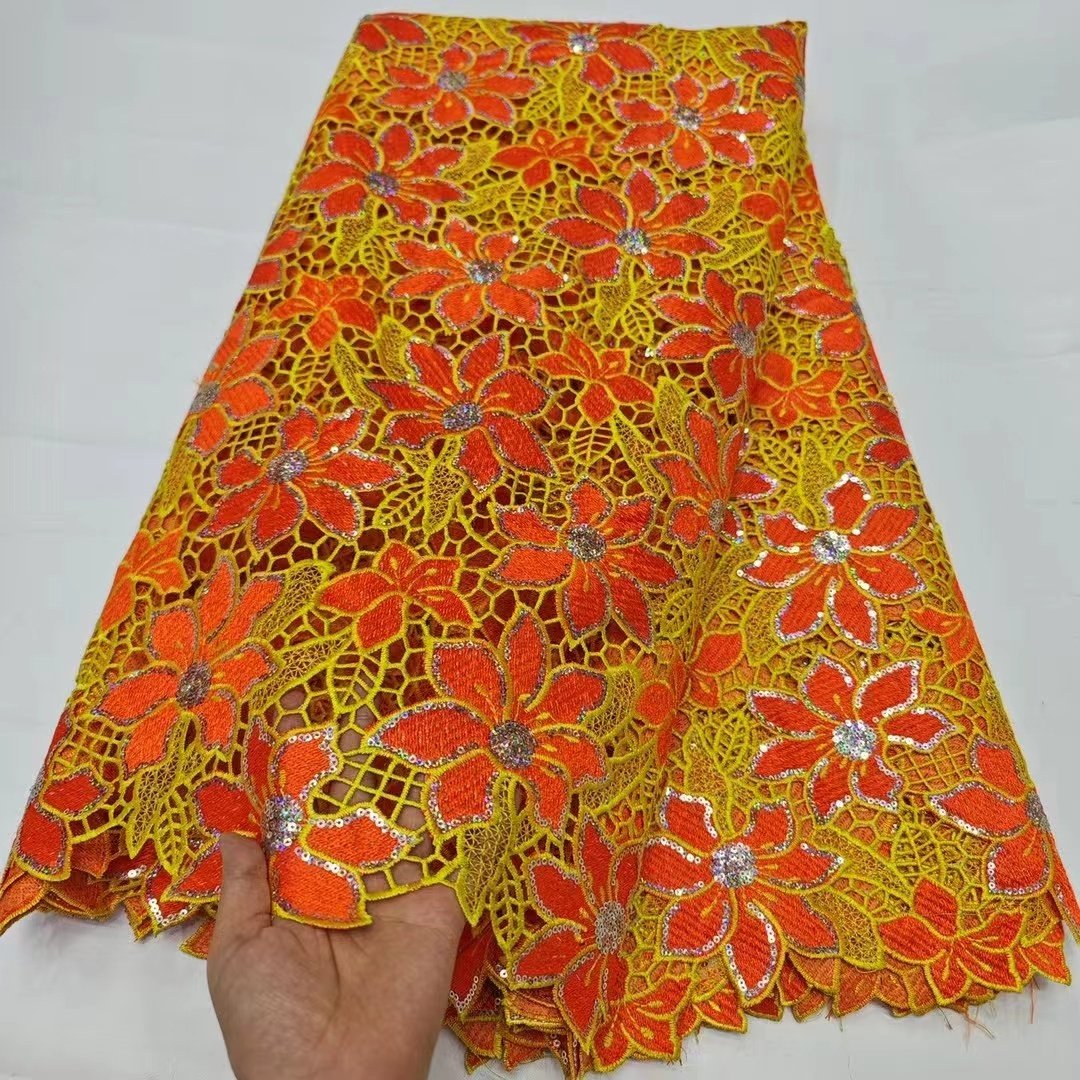 African water-soluble hollow out colorful embroidery sequins lace fabric LT21734