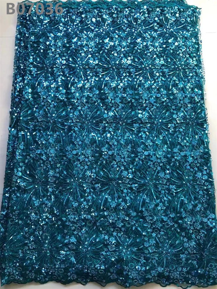 Blue Beaded Fabric Bridal Luxury Tulle Lace Sequins Embroidery African Lace Fabric