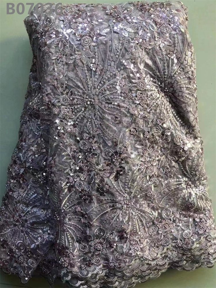 Blue Beaded Fabric Bridal Luxury Tulle Lace Sequins Embroidery African Lace Fabric