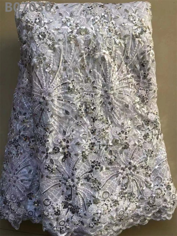 Blue Beaded Fabric Bridal Luxury Tulle Lace Sequins Embroidery African Lace Fabric