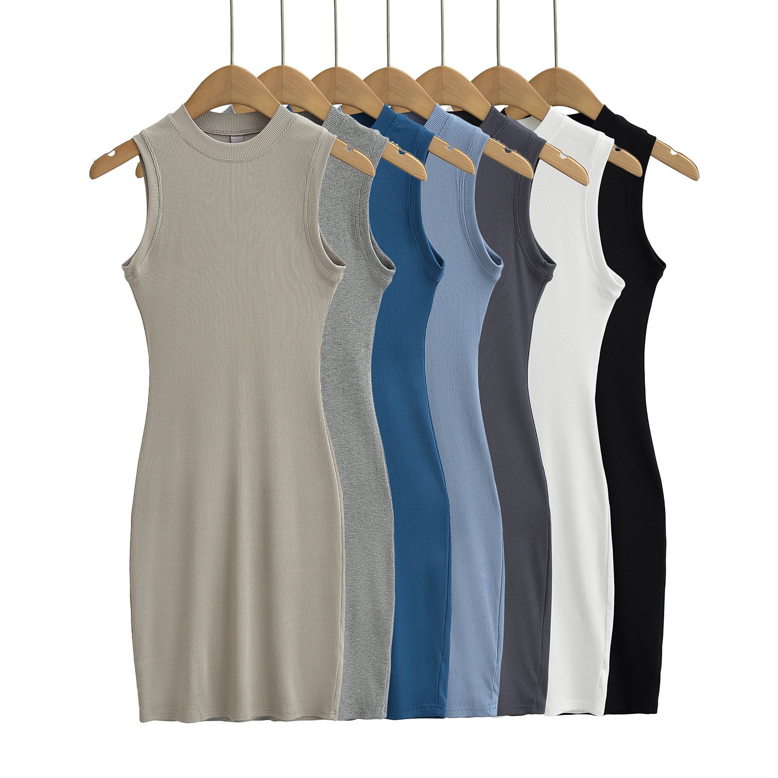2024 Customized Modal Cotton Ribbed Midi Dress Women's Lounge Sleeveless Dress Tight Casual Tank Top Dress