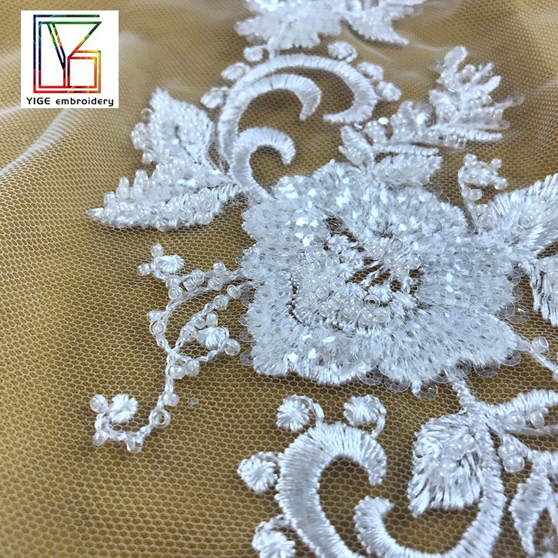 2022 New luxury 3d heavy beaded white High Quality Tulle wedding lace with sequins bridal lace dress for