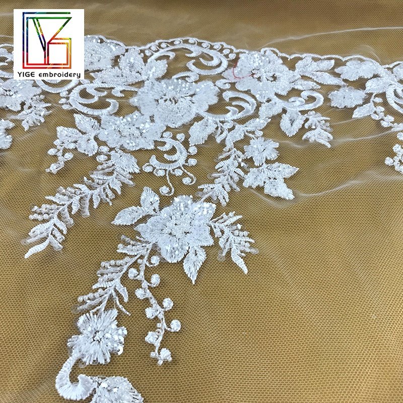 2022 New luxury 3d heavy beaded white High Quality Tulle wedding lace with sequins bridal lace dress for
