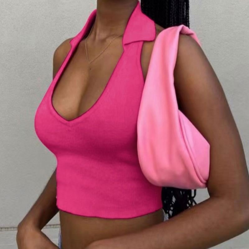 In stock Stylish Knitted Pit Strip Sexy U Collar