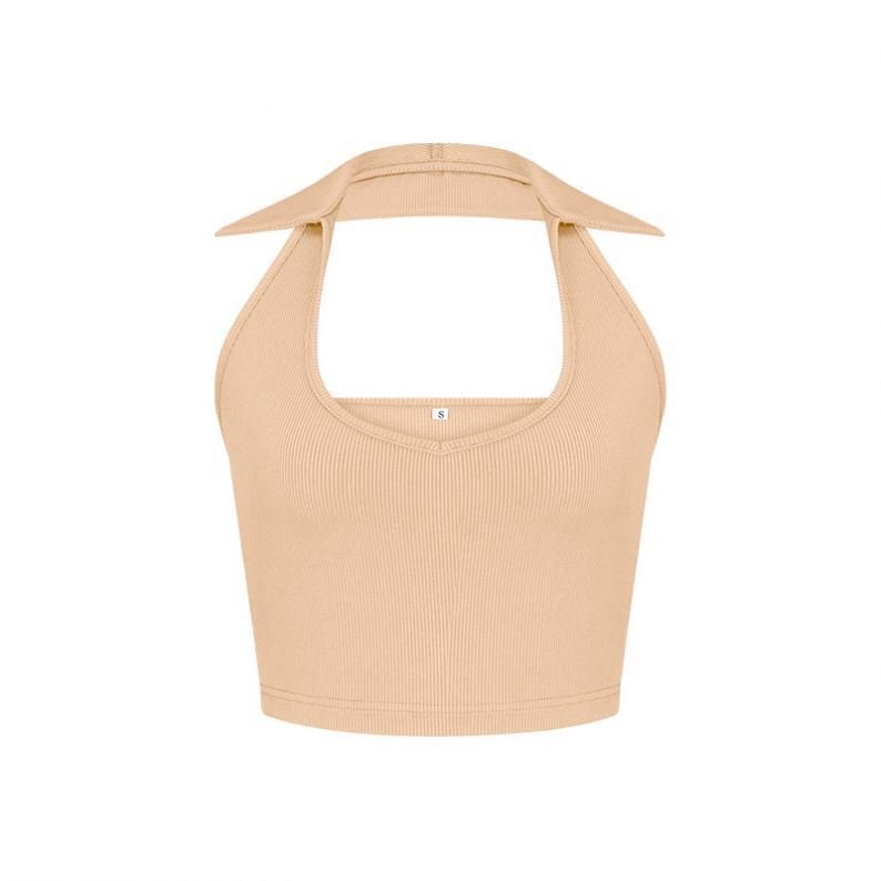 In stock Stylish Knitted Pit Strip Sexy U Collar