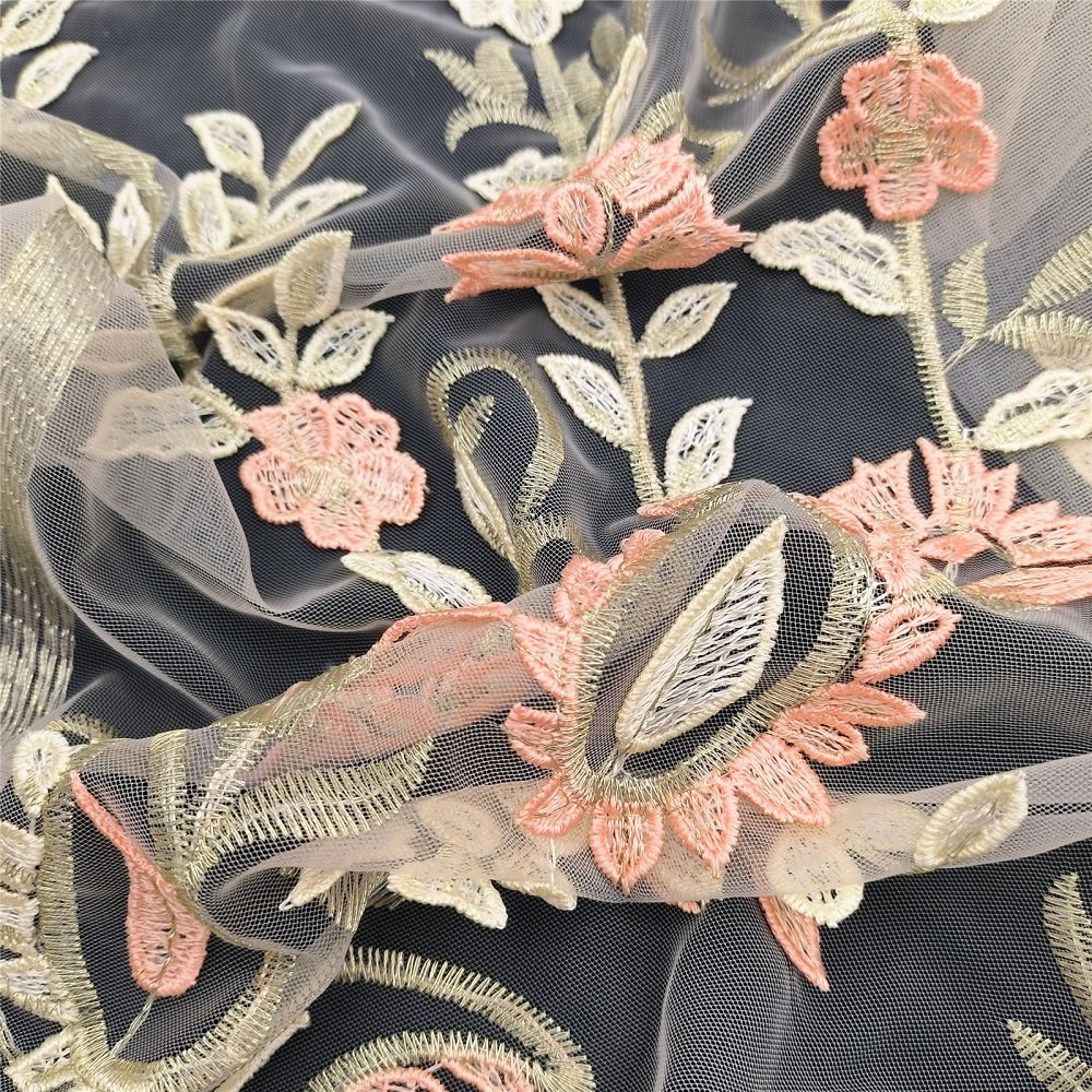 Colorful Luxury Flower Mesh Lace Dress Fabric Flower 3d Knitted Sustainable Wedding Party Dress Embroidered 100% Nylon