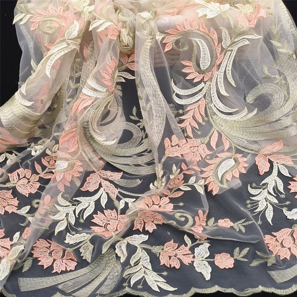 Colorful Luxury Flower Mesh Lace Dress Fabric Flower 3d Knitted Sustainable Wedding Party Dress Embroidered 100% Nylon