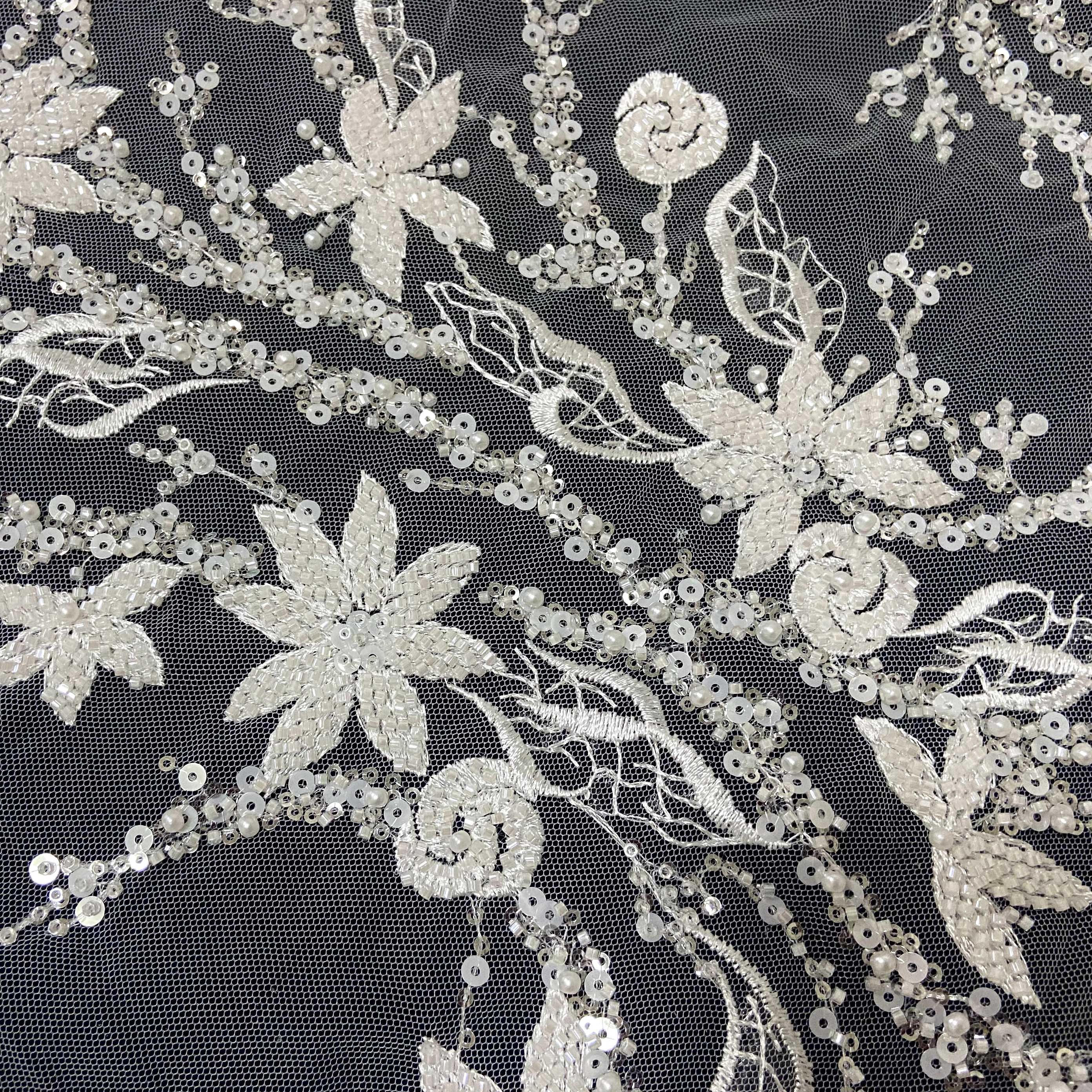 Flower embroidery white bridal lace fabric