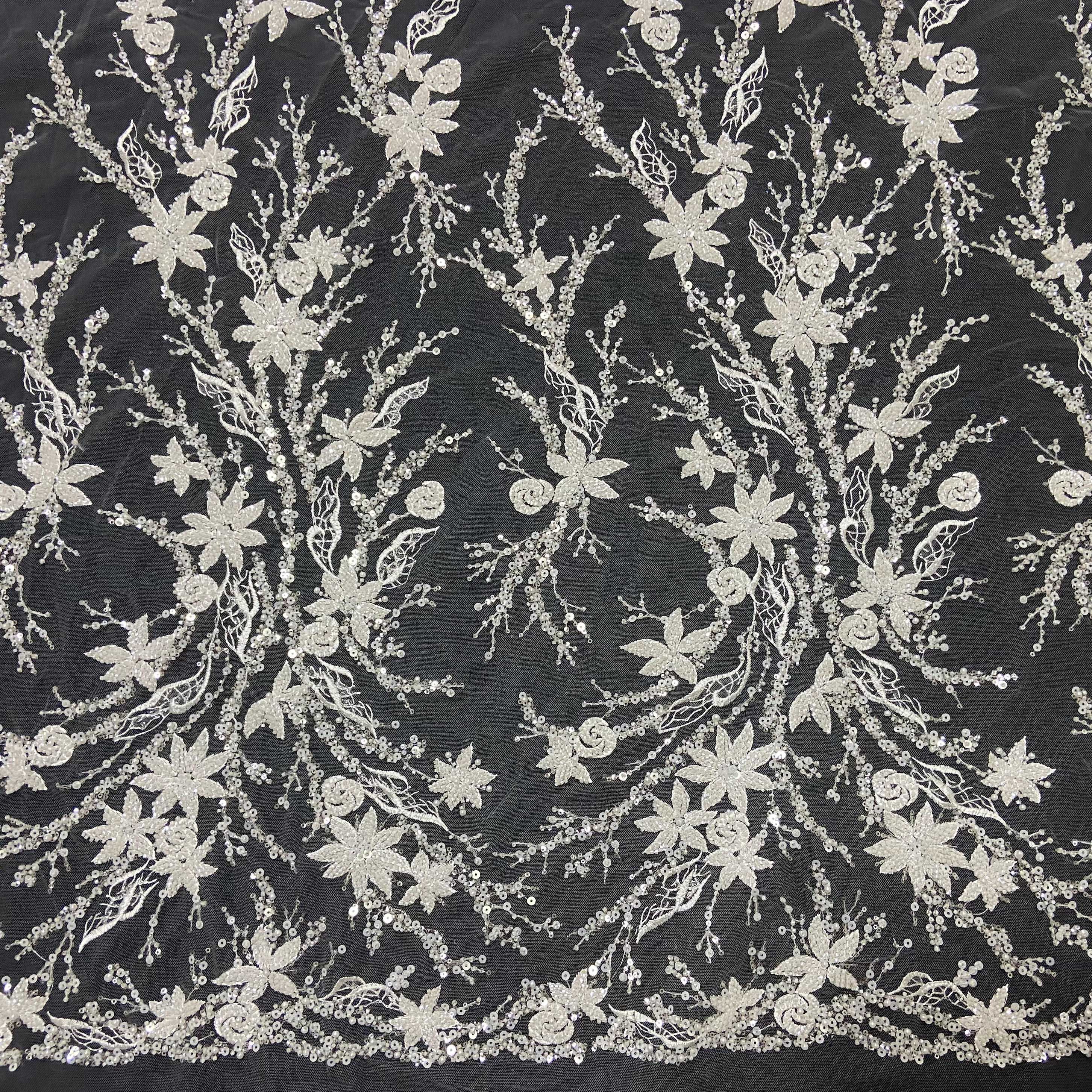 Flower embroidery white bridal lace fabric