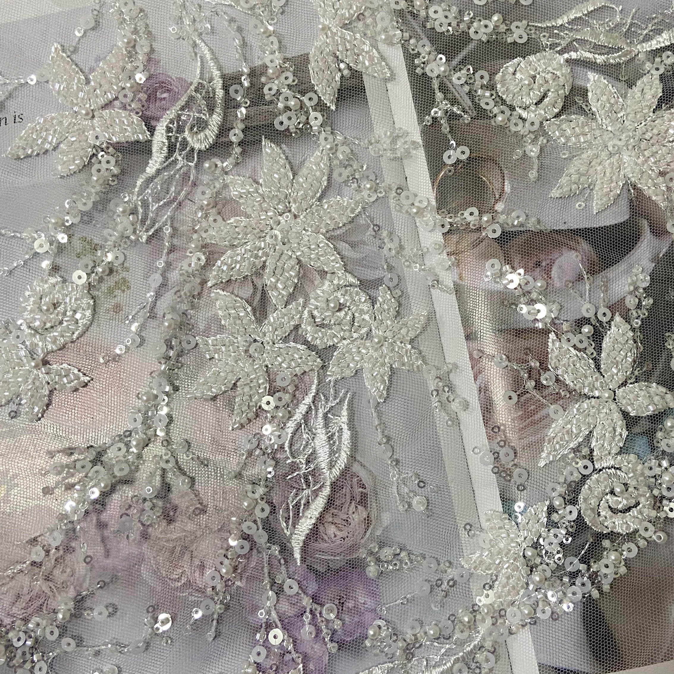 Flower embroidery white bridal lace fabric
