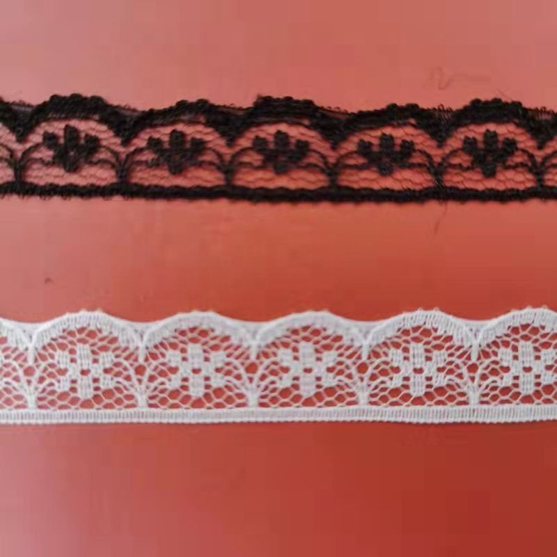ZJ027 High Quality Wide 1.3cm White and Black Nylon Lace Trim Knitted Lace Nylon 100% Lace Trim for Clothing