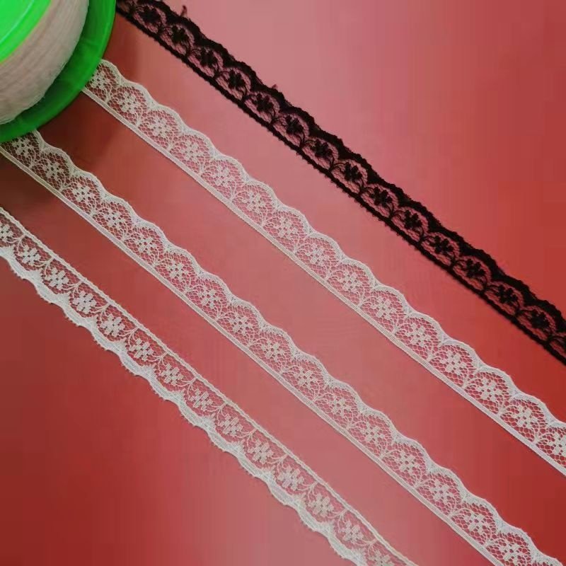 ZJ027 High Quality Wide 1.3cm White and Black Nylon Lace Trim Knitted Lace Nylon 100% Lace Trim for Clothing