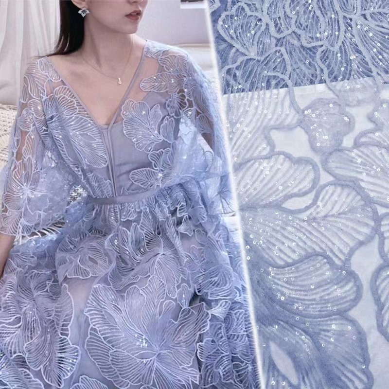 Hot Sale Sequin Embroidery Lace Fabric for Wedding Bridal Dress