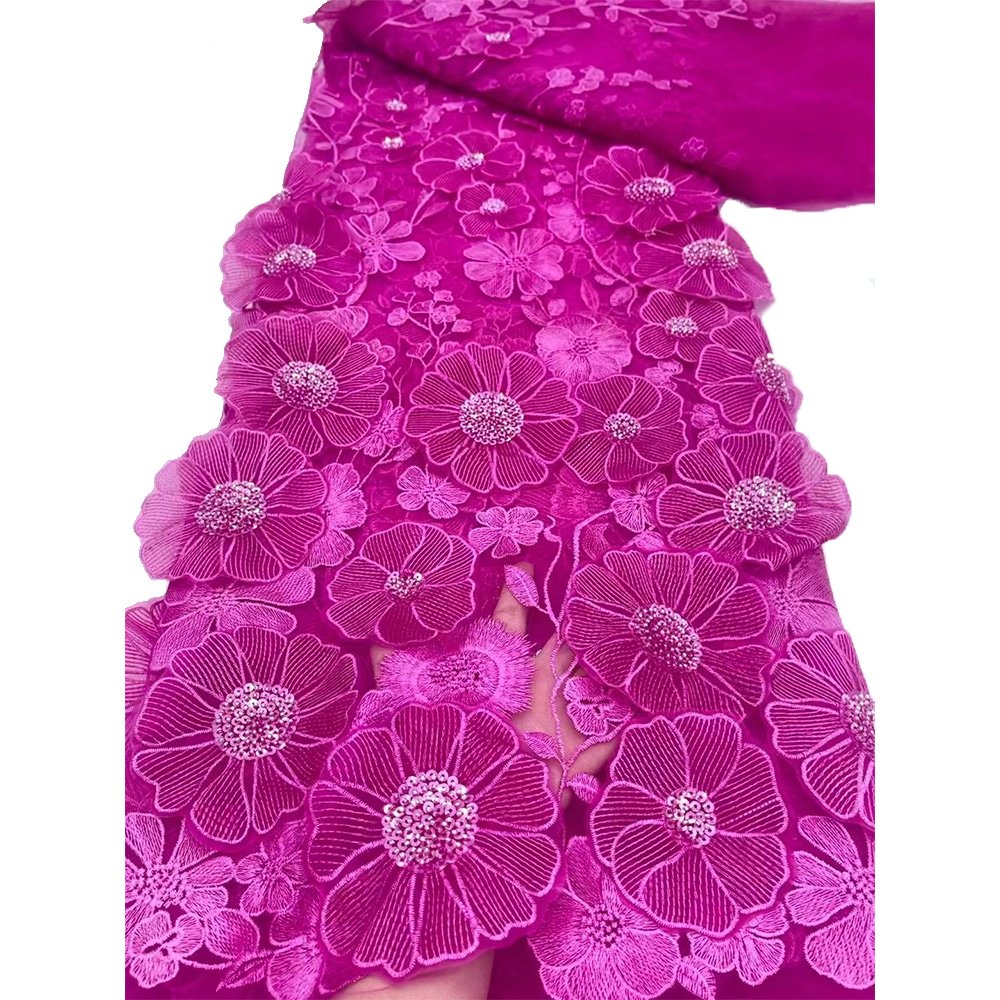 NI.AI Most Popular 3D Flower Fabrics New Fashion African French Luxury Embroidered Net Lace Fabrics With Sequins And Beads