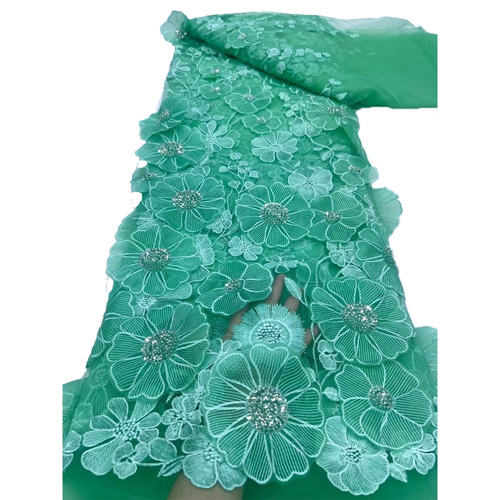 NI.AI Most Popular 3D Flower Fabrics New Fashion African French Luxury Embroidered Net Lace Fabrics With Sequins And Beads