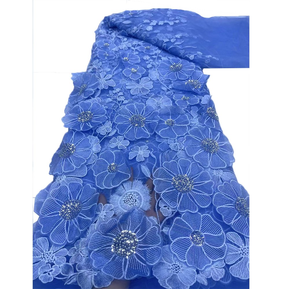 NI.AI Most Popular 3D Flower Fabrics New Fashion African French Luxury Embroidered Net Lace Fabrics With Sequins And Beads
