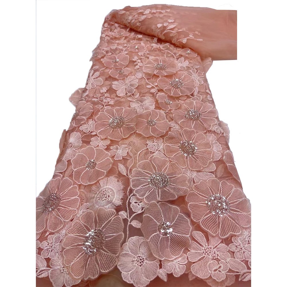 NI.AI Most Popular 3D Flower Fabrics New Fashion African French Luxury Embroidered Net Lace Fabrics With Sequins And Beads