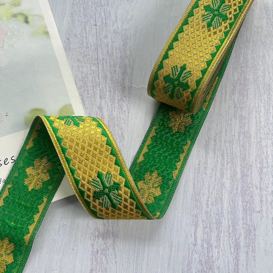 Ethnic Style Lace Jacquard Webbing Woven Gold wire cross pattern For Garment Accessories Width 3.3 cm ST-2039