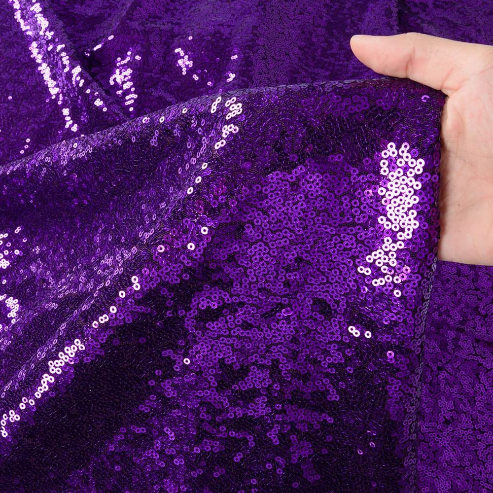 Custom Wholesale Stage Designer Dress Cloth 100% Polyester Glitter Embroidery Fabrics 3mm Purple Sequin Fabric