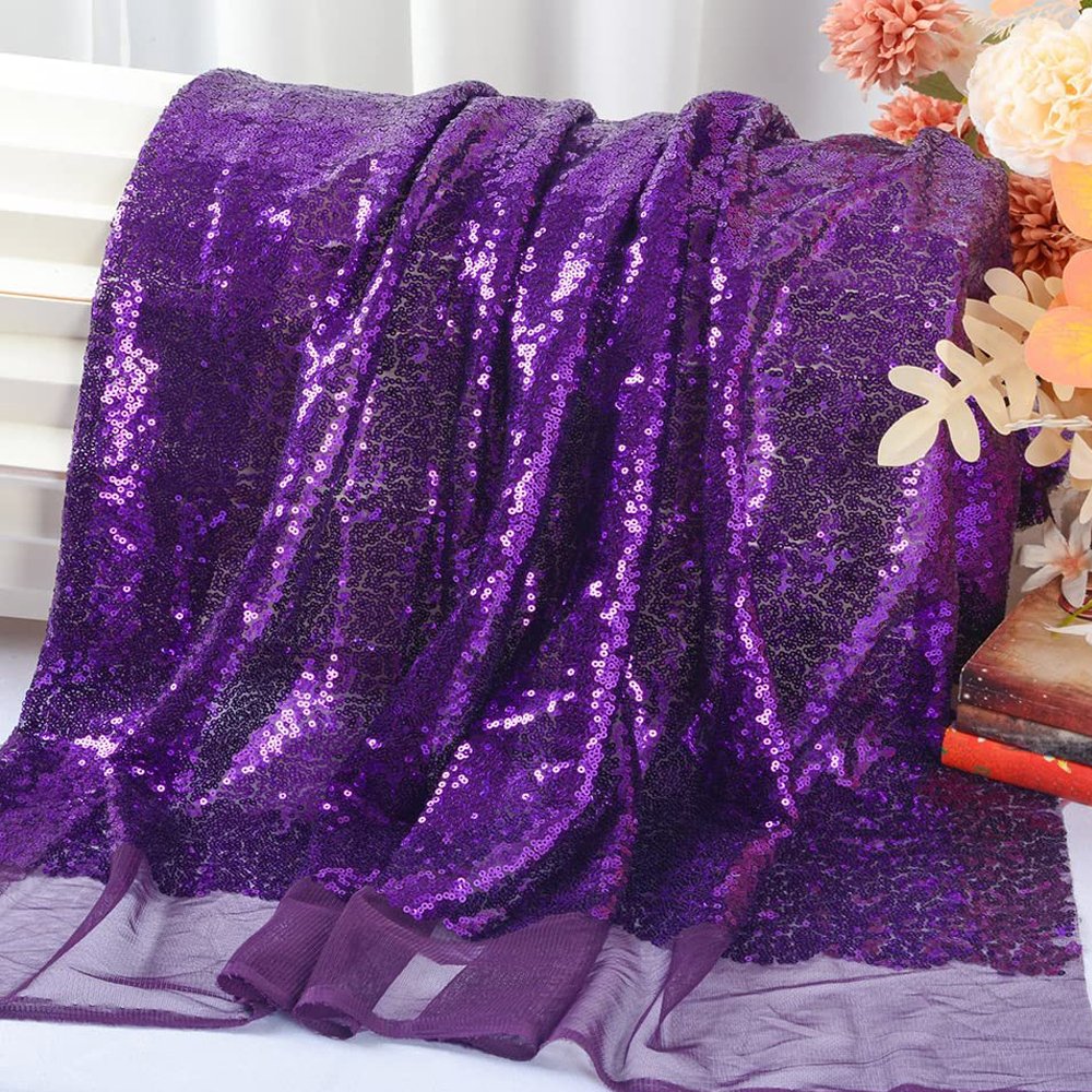 Custom Wholesale Stage Designer Dress Cloth 100% Polyester Glitter Embroidery Fabrics 3mm Purple Sequin Fabric
