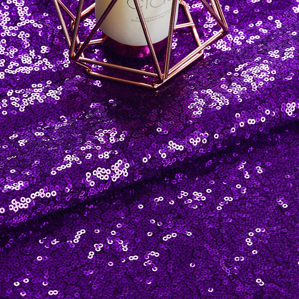 Custom Wholesale Stage Designer Dress Cloth 100% Polyester Glitter Embroidery Fabrics 3mm Purple Sequin Fabric