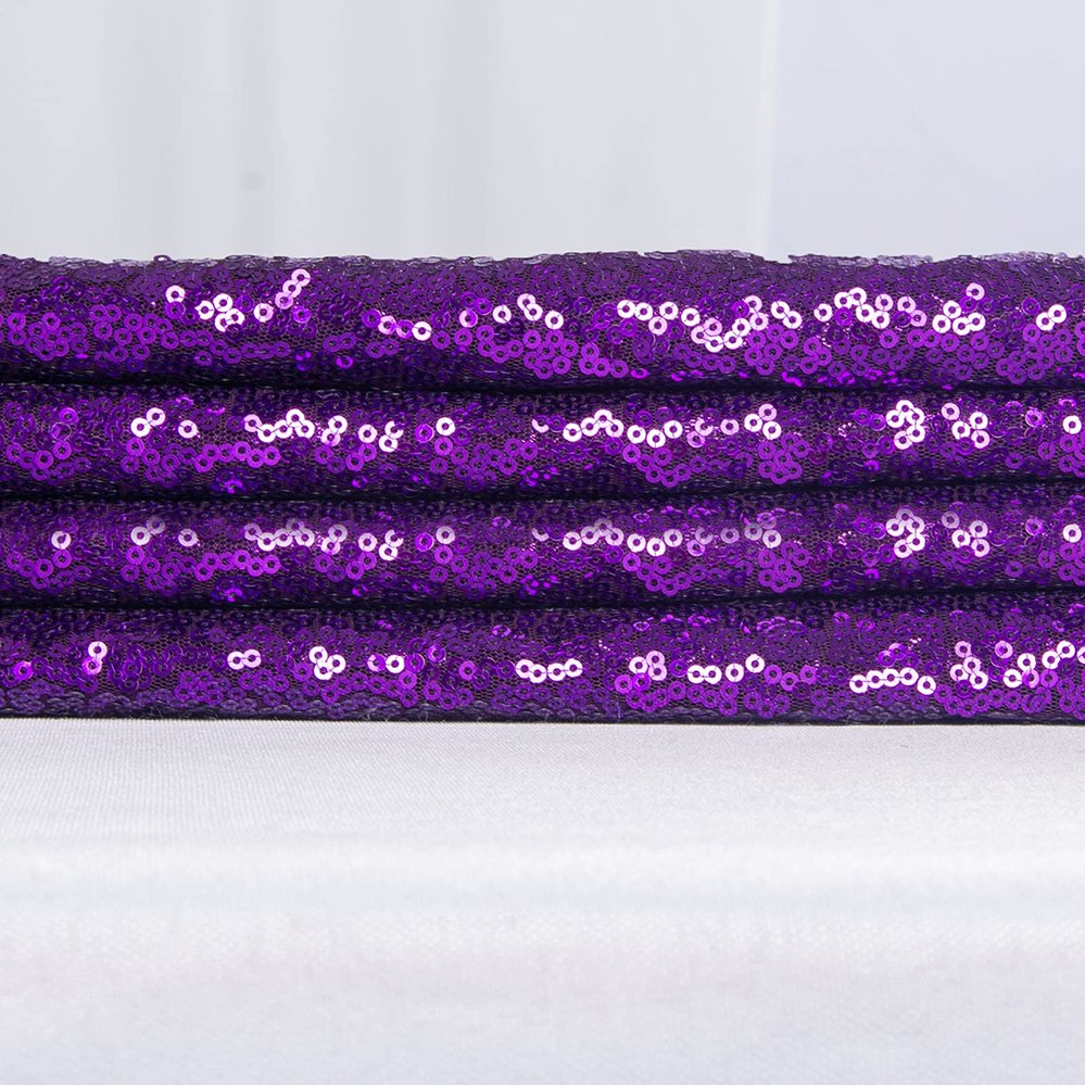 Custom Wholesale Stage Designer Dress Cloth 100% Polyester Glitter Embroidery Fabrics 3mm Purple Sequin Fabric