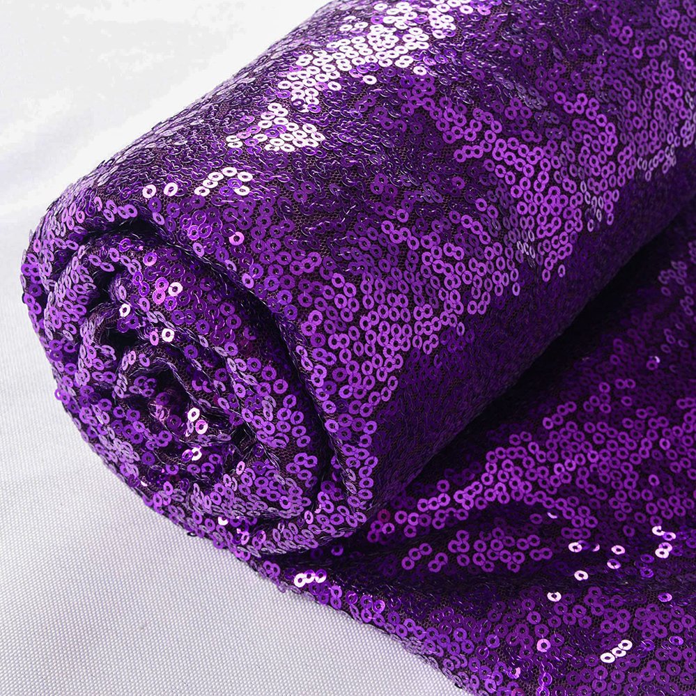 Custom Wholesale Stage Designer Dress Cloth 100% Polyester Glitter Embroidery Fabrics 3mm Purple Sequin Fabric