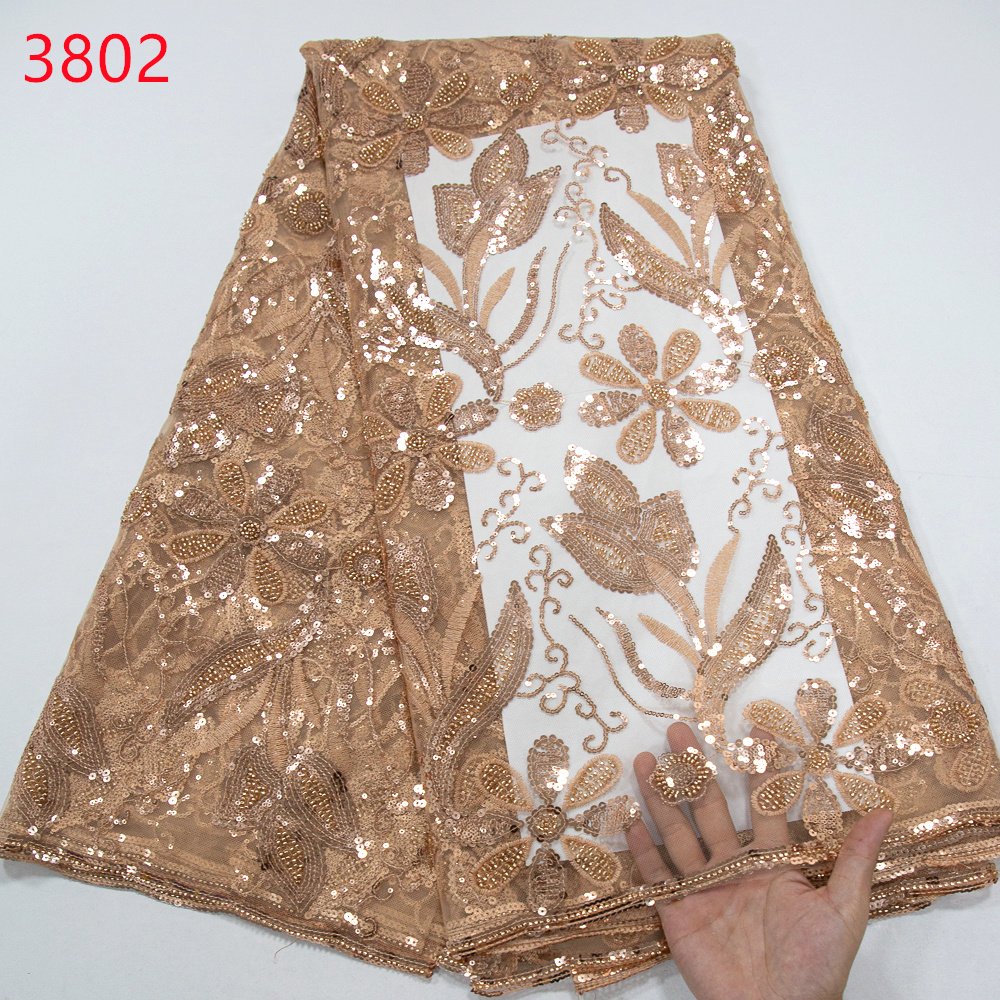 3802 Sequins Beaded Lace Fabric For Bridal Dresses 2024 HighQuality French Embroidery Beaded Lace Fabric For Women Wedding Dress