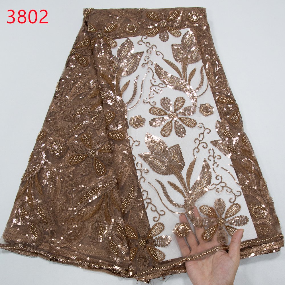 3802 Sequins Beaded Lace Fabric For Bridal Dresses 2024 HighQuality French Embroidery Beaded Lace Fabric For Women Wedding Dress