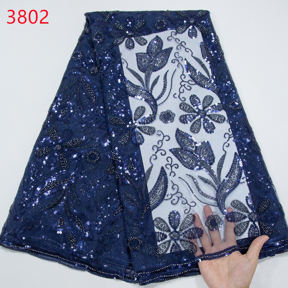 3802 Sequins Beaded Lace Fabric For Bridal Dresses 2024 HighQuality French Embroidery Beaded Lace Fabric For Women Wedding Dress