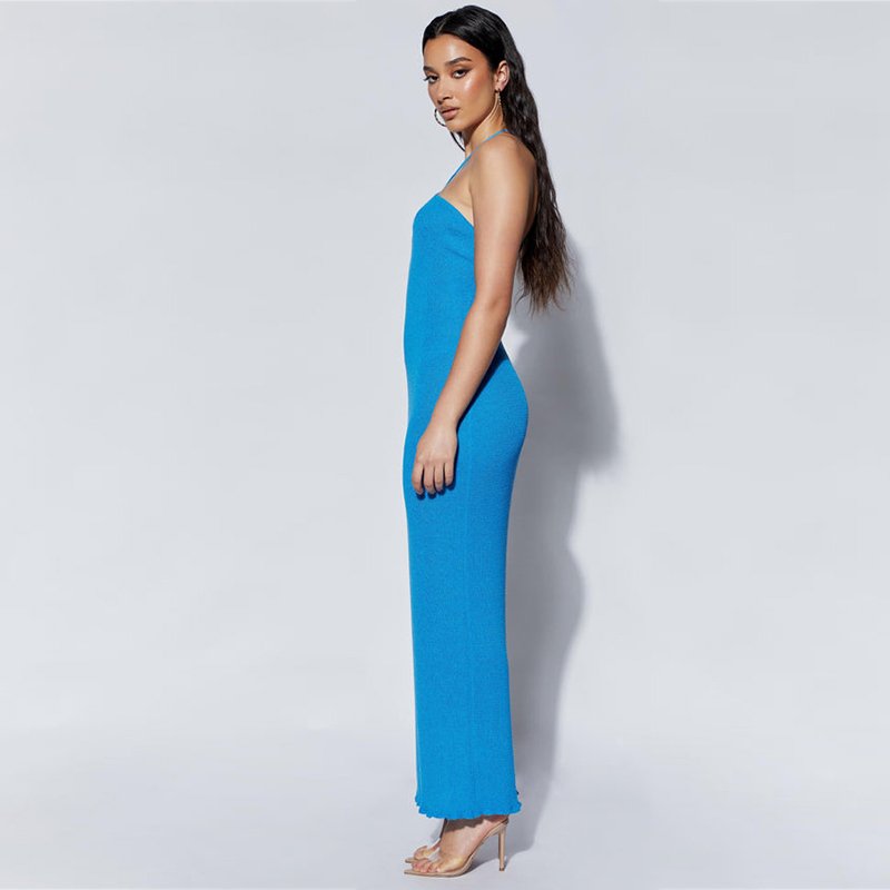 Asymmetrical Straight Maxi Halter Knit Bodycon Dress Custom Cotton Bamboo Ribbed Long Maxi Women Clothing Elegant Soft Dress