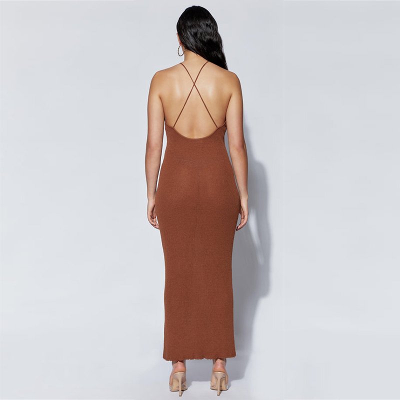 Asymmetrical Straight Maxi Halter Knit Bodycon Dress Custom Cotton Bamboo Ribbed Long Maxi Women Clothing Elegant Soft Dress