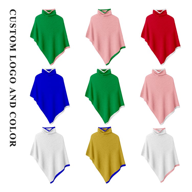 2024 New Arrival Women's Spring Knit Rib Turtleneck Poncho Sweater Sorority Clothing with Digital Printing Logo
