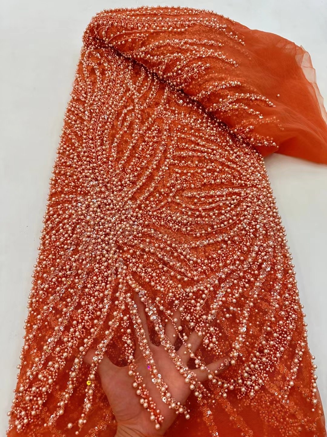 NI.AI Luxury Embroidery Sequence Lace Bridal Sequin Beads Wedding Lace Fabric Beaded Lace Fabric