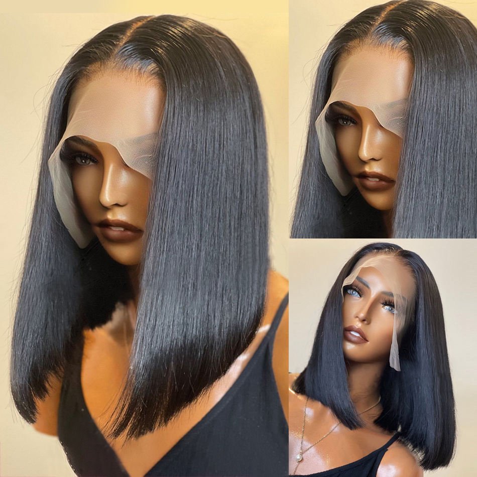 Cheap Raw Brazilian Hair Bone Straight Short Bob Wigs Human Hair Lace Front Wigs For Black Women HD Lace Frontal Wig Human Hair