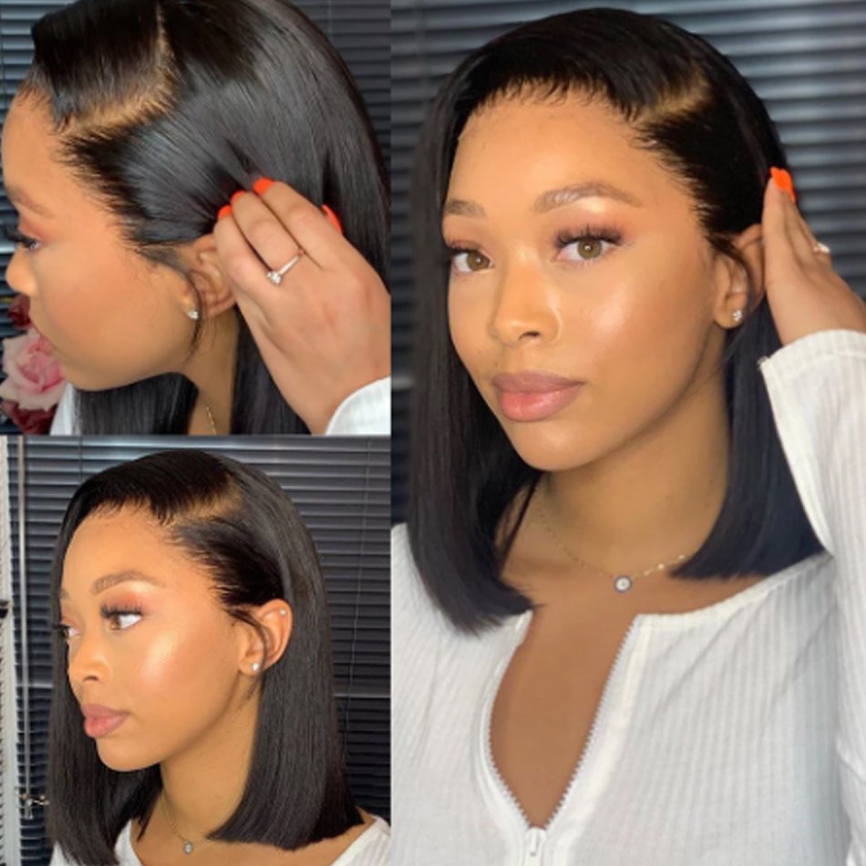 Cheap Raw Brazilian Hair Bone Straight Short Bob Wigs Human Hair Lace Front Wigs For Black Women HD Lace Frontal Wig Human Hair